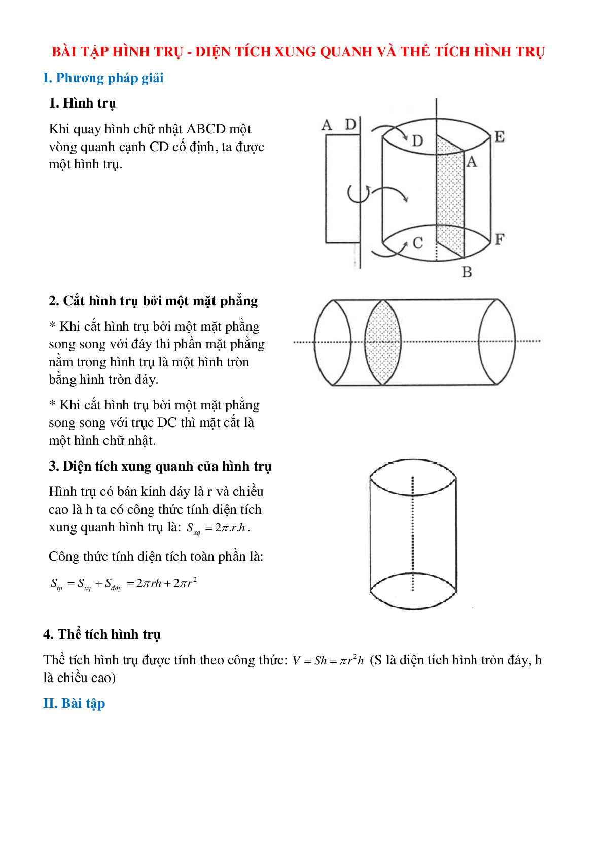 Các dạng bài tập thường gặp về diện tích xung quanh hình trụ