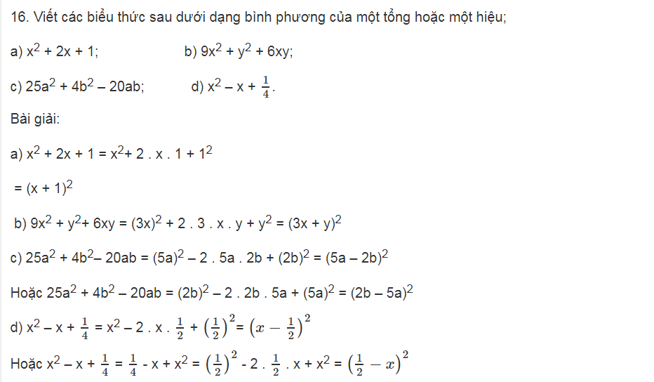 Các dạng hằng đẳng thức quan trọng trong chương trình lớp 8