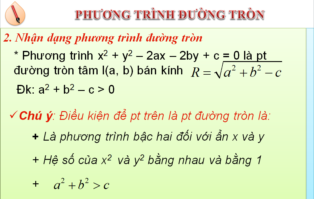 Các trường hợp đặc biệt của phương trình đường tròn