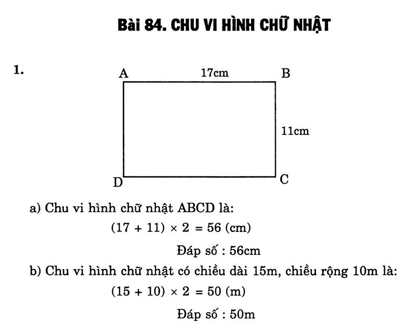 Công thức tính chu vi hình chữ nhật và các thành phần cơ bản