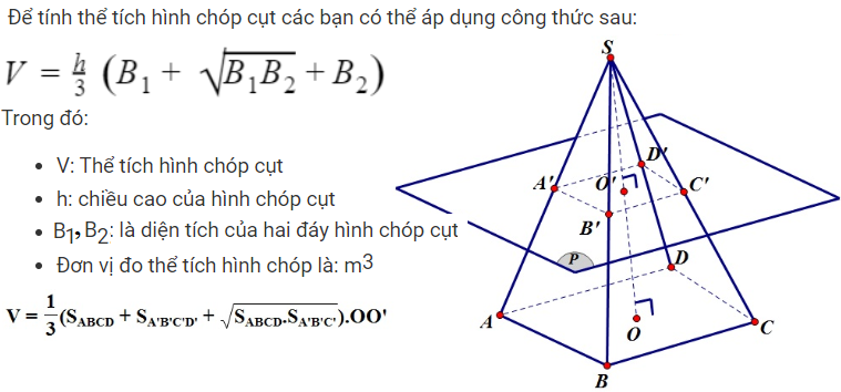 Phương pháp tính thể tích khối chóp cụt chi tiết