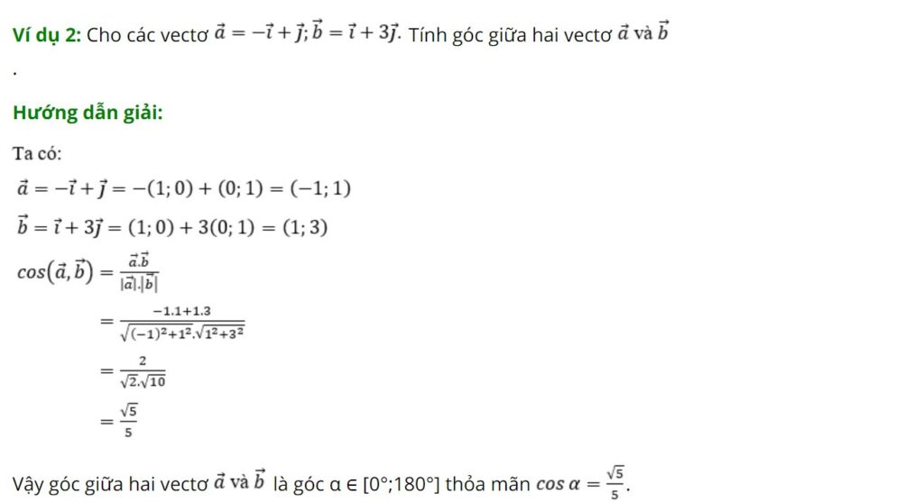Công thức tính góc giữa 2 vecto trong mặt phẳng & bài tập
