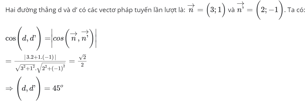 bài tập toán công thức tính góc giữa hai đường thẳng