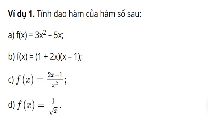 bảng công thức đạo hàm