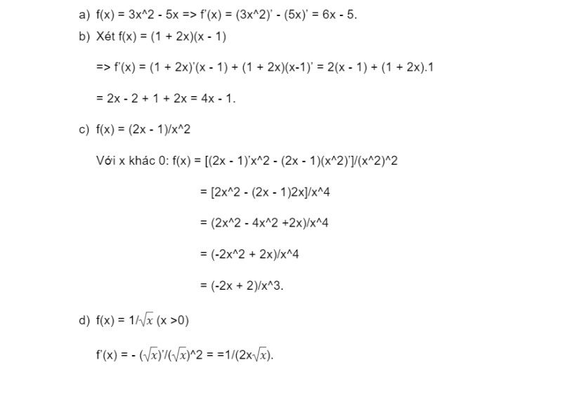 cách giải bài tâp theo công thức đạo hàm chi tiết