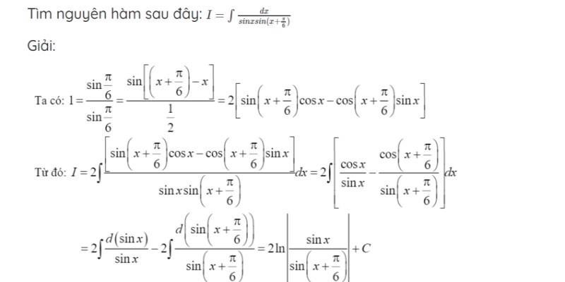 cách giải nguyên hàm lượng giác số 1