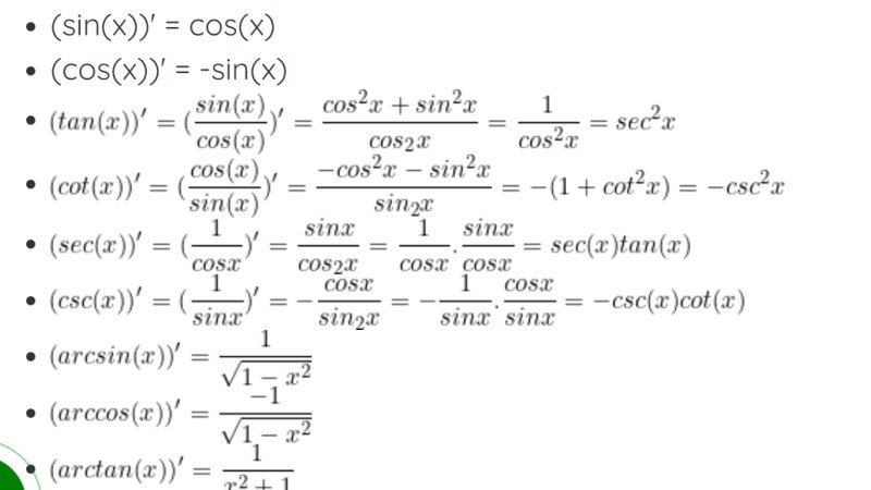 Tổng hợp công thức đạo hàm cơ bản đầy đủ nhất 