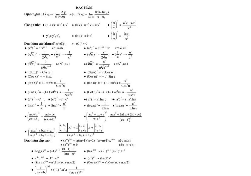 công thức đạo hàm