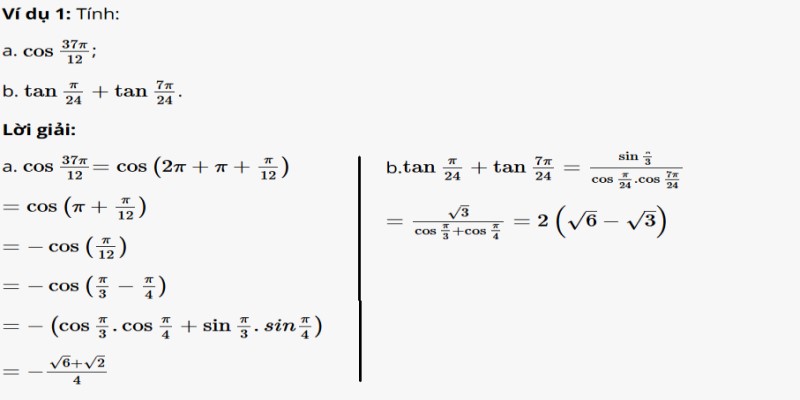 công thức lượng giác đặc biêyj ví dụ 1