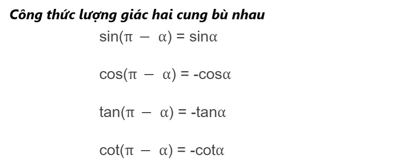 công thức lượng giác hai cung bù nhau