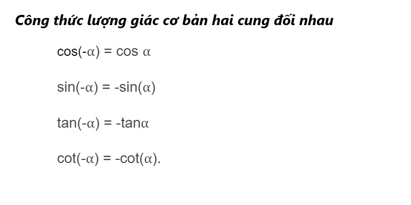 công thức lượng giác hai cung đối nhau