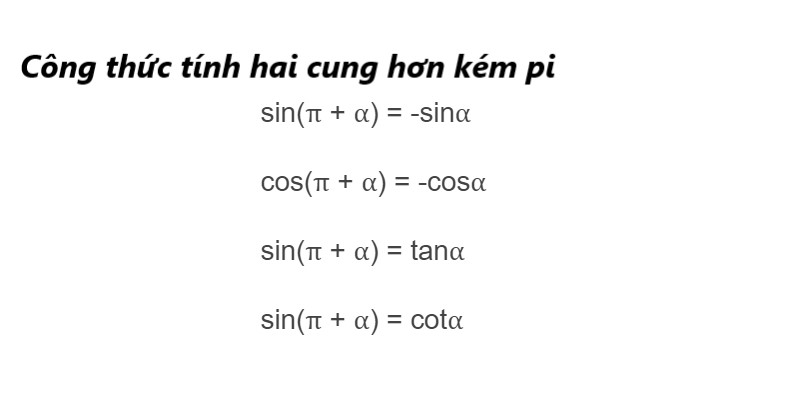 công thức lượng giác hai cung hơn kém pi