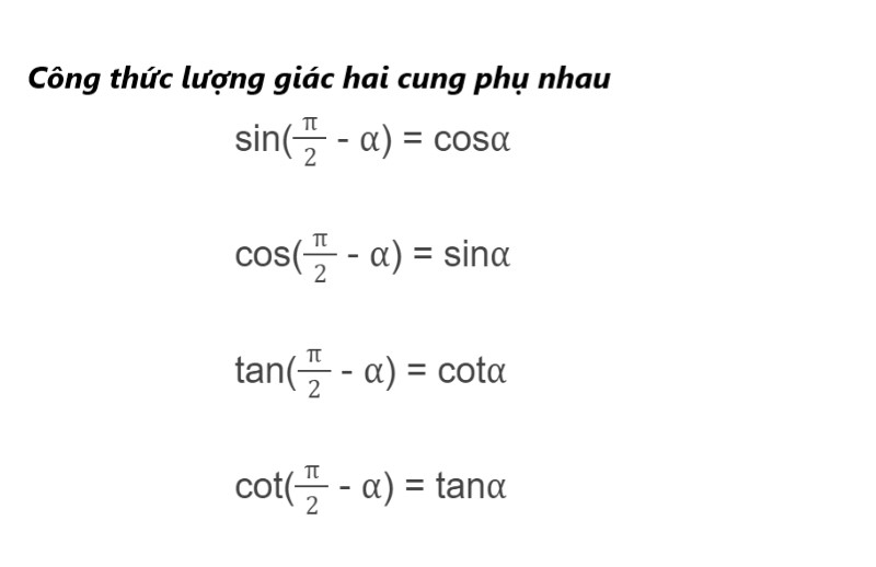 công thức lượng giác hai cung phụ nhau