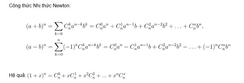 công thức nhị thức newton cơ bản