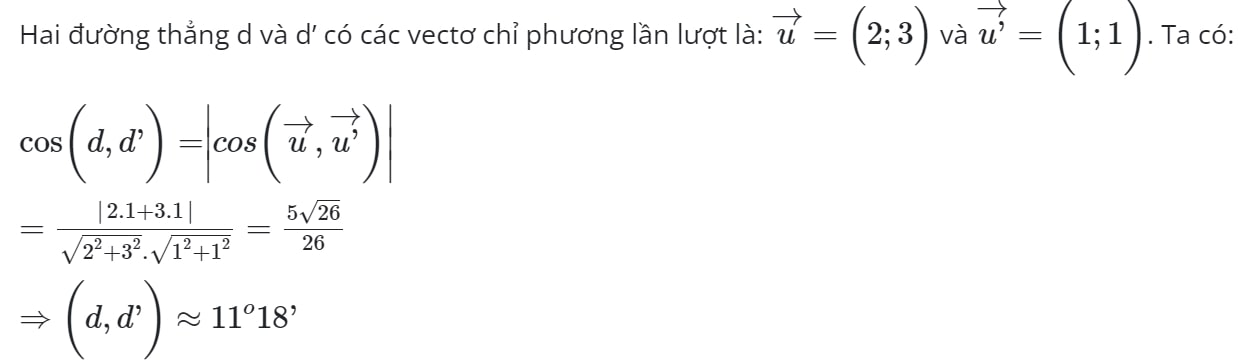 công thức tính góc giữa 2 đường thằng toán