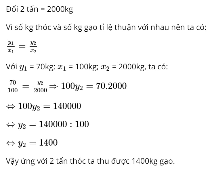 công thức toán tỉ lệ thuận