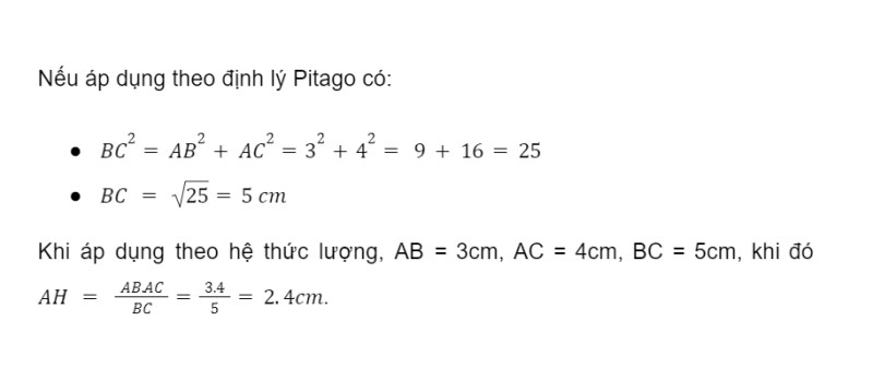 tính theo công thức pitago