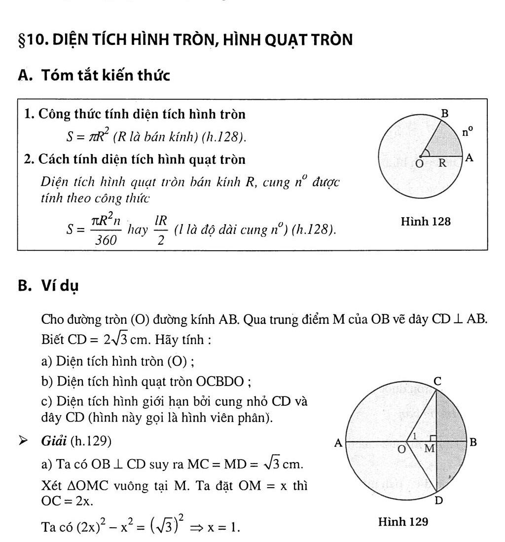 bài tập mẫu về diện tích hình quạt tròn