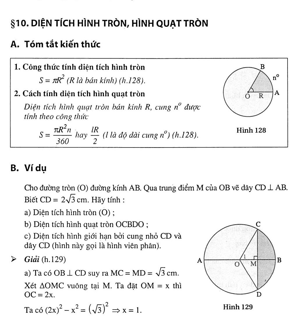 bài tập mẫu về diện tích hình quạt tròn