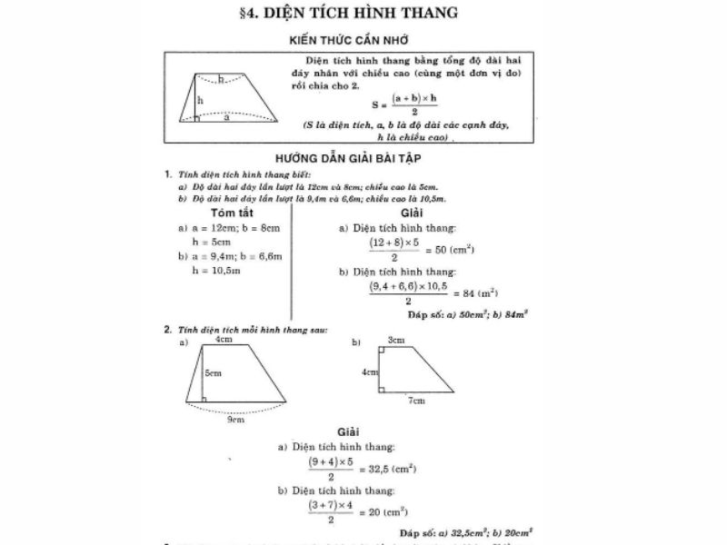 các bài tập thực hành tính diện tích hình thang từ cơ bản đến nâng cao