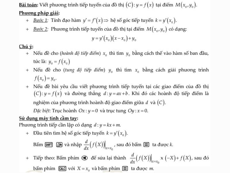 các công thức phương trình tiếp tuyến cơ bản và cách áp dụng