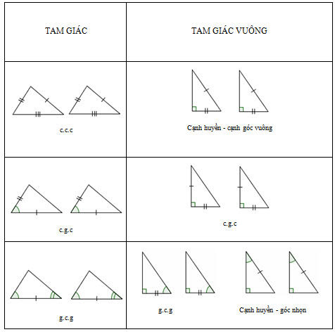 các trường hợp bằng nhau của tam giác vuông