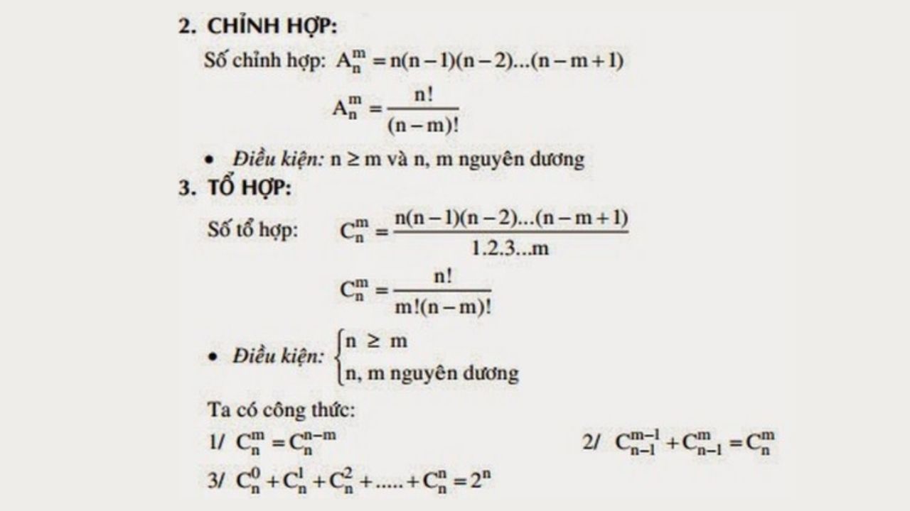 công thức chỉnh hợp tổ hợp