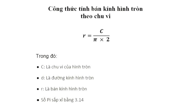 công thức tính bán kính đường tròn