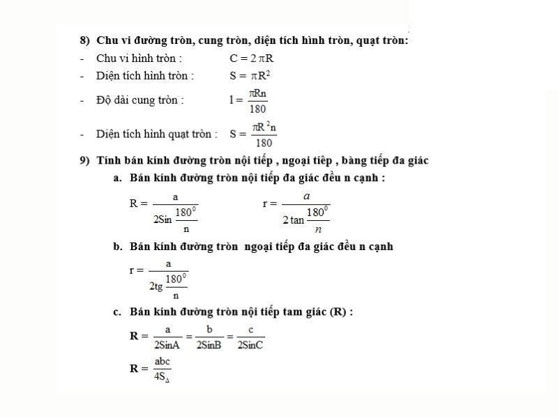 công thức tính độ dài cung tròn và các thành phần liên quan