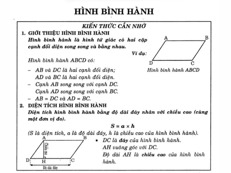 hình bình hành và những đặc điểm cơ bản cần nắm vững