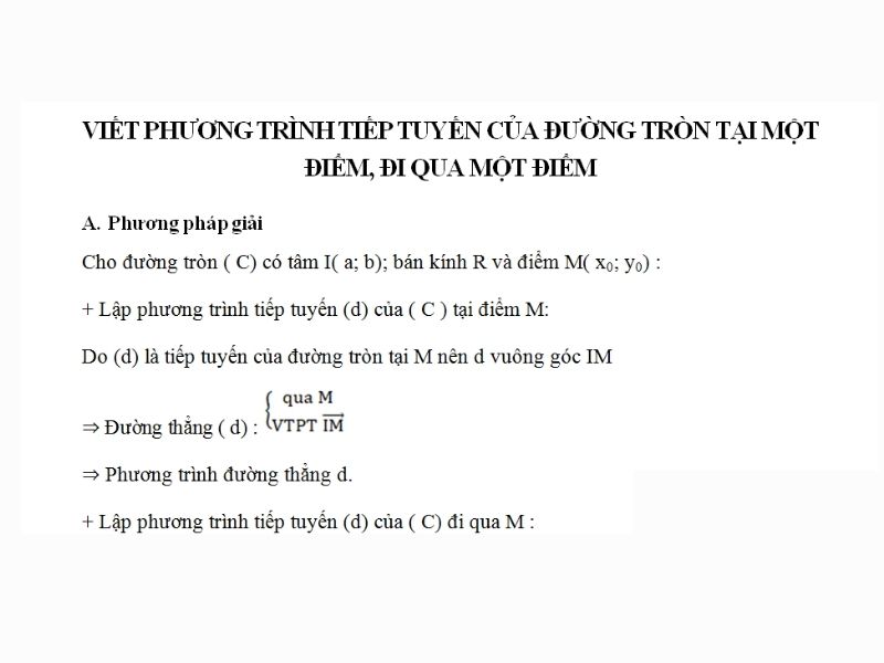 phương trình tiếp tuyến của đường tròn